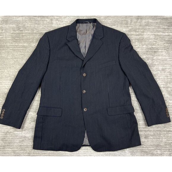 J Ferrar Blazer Mens 46R Black Stripe Wool Blend‎ Vietnam Sport Coat Jacket - Picture 1 of 14